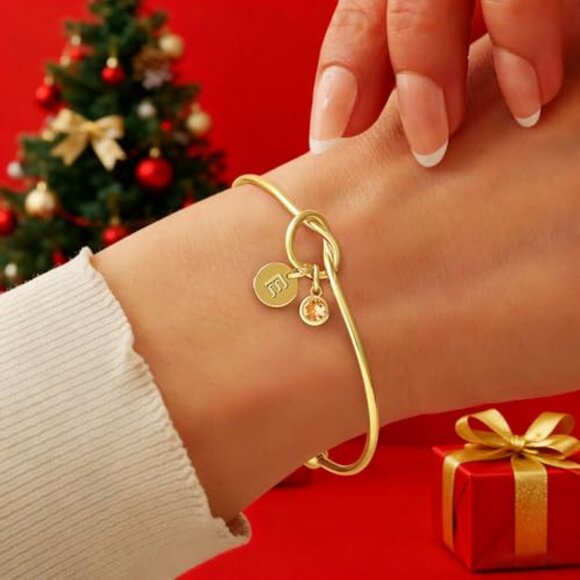 Dainty Gold Plated Knot Bangle Bracelet Adjustable Elegant Minimal Jewelry - Picture 3 of 8